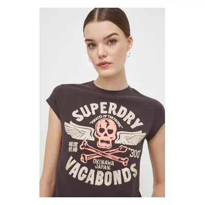 Bavlněné tričko Superdry hnědá barva