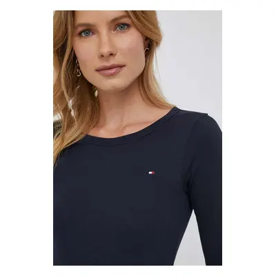 Bavlněné tričko s dlouhým rukávem Tommy Hilfiger tmavomodrá barva, WW0WW37861