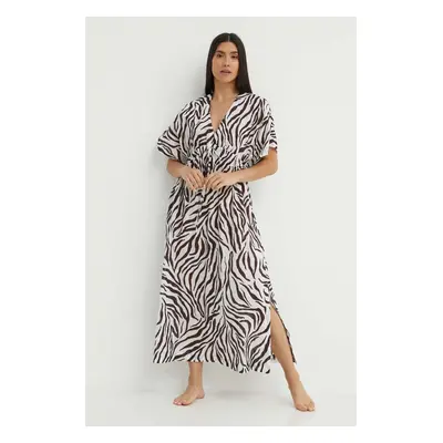 Bavlněné plážové šaty Max Mara Beachwear hnědá barva, 2416221059600