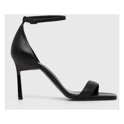 Kožené sandály Calvin Klein HEEL SANDAL 90 LTH černá barva, HW0HW01944