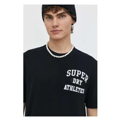 Bavlněné tričko Superdry černá barva, s aplikací