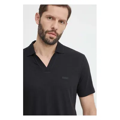 Polo tričko s lněnou směsí Calvin Klein černá barva, K10K112959