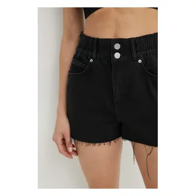 Bavlněné riflové kraťasy AllSaints HAILEY DENIM SHORT černá barva, hladké, high waist, W075EA