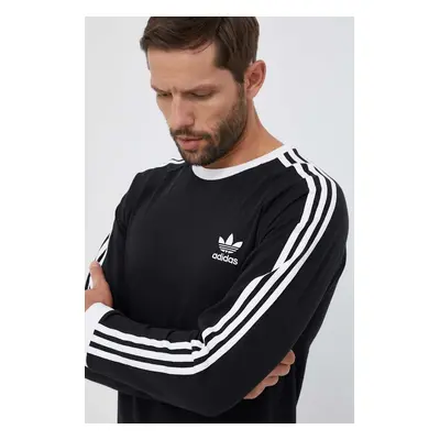 Bavlněné tričko s dlouhým rukávem adidas Originals 3-Stripes Long Sleeve Tee černá barva, s apli