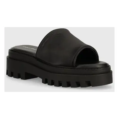 Pantofle Calvin Klein Jeans TOOTHY COMBAT SANDAL IN DC dámské, černá barva, na platformě, YW0YW0