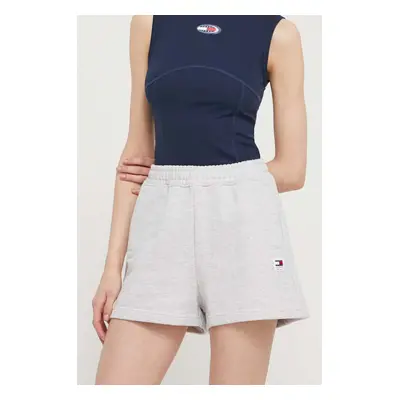 Bavlněné šortky Tommy Jeans šedá barva, hladké, high waist, DW0DW17772