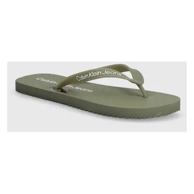 Žabky Calvin Klein Jeans BEACH SANDAL GLOSSY pánské, zelená barva, YM0YM00952