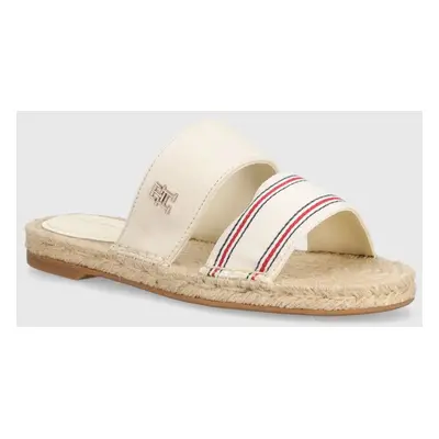 Pantofle Tommy Hilfiger SHIRTING FLAT ESPADRILLE SANDAL dámské, béžová barva, FW0FW08055