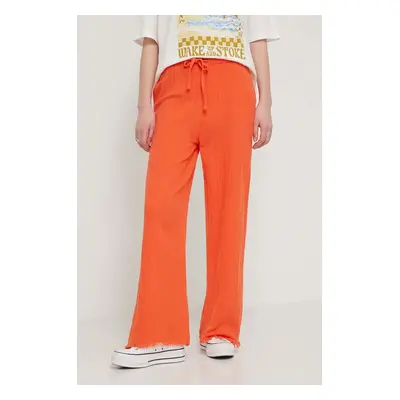 Bavlněné kalhoty Billabong oranžová barva, široké, high waist, EBJNP00114