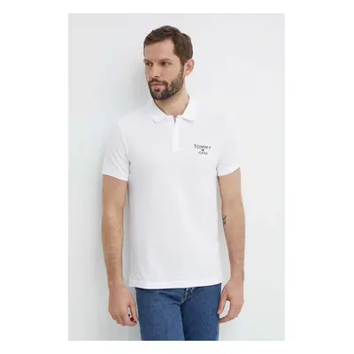 Bavlněné polo tričko Tommy Jeans bílá barva, s aplikací, DM0DM18927