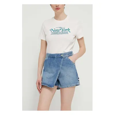 Džínová kalhotová sukně Tommy Jeans high waist, DW0DW18115