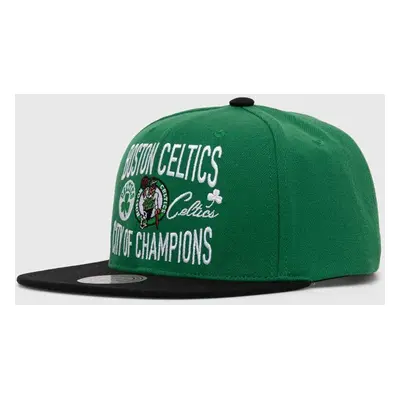 Kšiltovka Mitchell&Ness NBA BOSTON CELTICS zelená barva, s aplikací