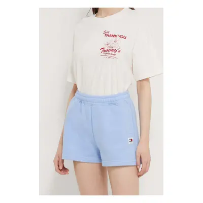 Bavlněné šortky Tommy Jeans hladké, high waist, DW0DW17772