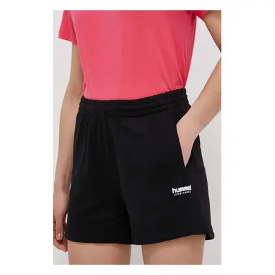 Bavlněné šortky Hummel hmlLGC SHAI SHORTS černá barva, hladké, medium waist, 219220