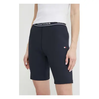 Kraťasy Tommy Hilfiger dámské, tmavomodrá barva, hladké, high waist, WW0WW41496