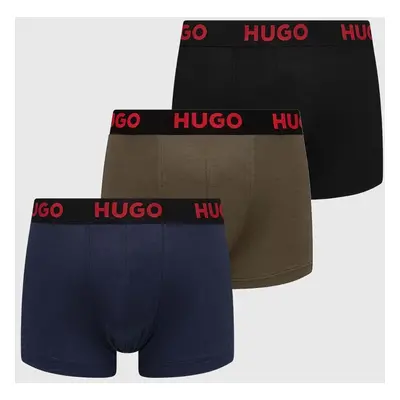 Boxerky HUGO 3-pack pánské, zelená barva, 50496723