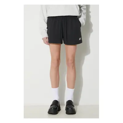 Kraťasy New Balance French Terry Short dámské, černá barva, hladké, high waist, WS41500BK