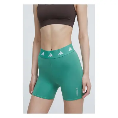 Tréninkové šortky adidas Performance Techfit zelená barva, s potiskem, high waist, IU1853