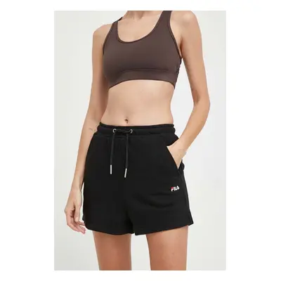 Kraťasy Fila Buchloe dámské, černá barva, hladké, high waist, FAW0702