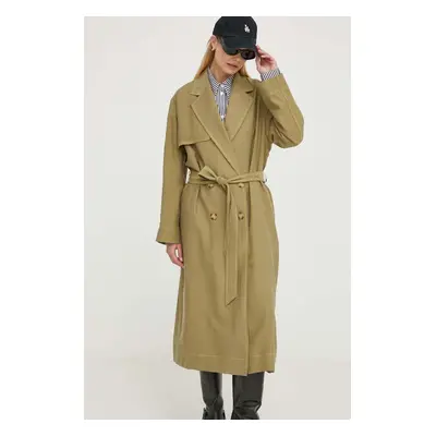 Trench kabát PS Paul Smith dámský, zelená barva, přechodný, oversize, W2R.257C.M31179