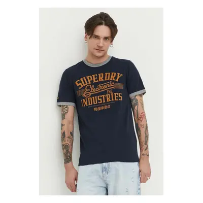 Bavlněné tričko Superdry tmavomodrá barva, s potiskem