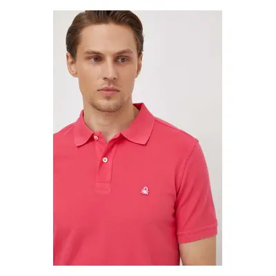 Bavlněné polo tričko United Colors of Benetton růžová barva