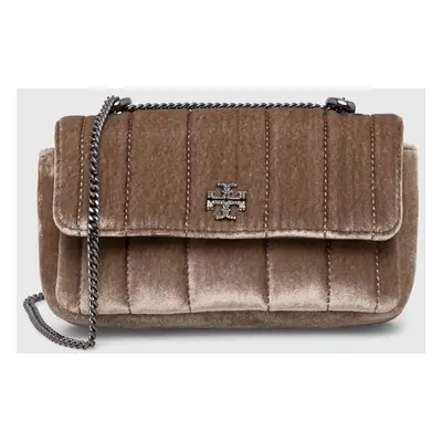 Velurová kabelka Tory Burch Kira Velvet Mini hnědá barva, 156875.294