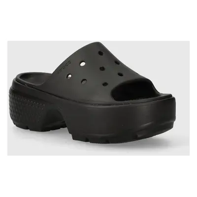 Pantofle Crocs Stomp Slide dámské, černá barva, na platformě, 209346