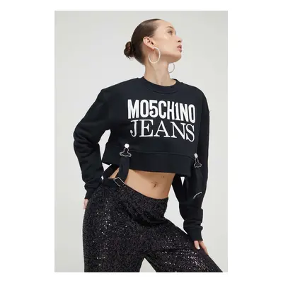 Bavlněná mikina Moschino Jeans dámská, černá barva, s potiskem