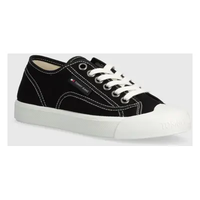 Tenisky Tommy Jeans TJW FOXING SNEAKER CANVAS dámské, černá barva, EN0EN02588