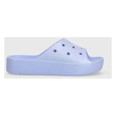 Pantofle Crocs Classic Platforn Glitter Slide dámské, fialová barva, na platformě, 208233