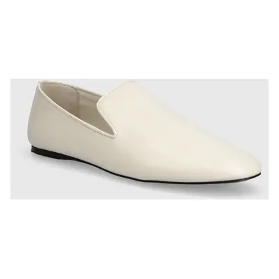 Kožené mokasíny Calvin Klein LOAFER LEATHER dámské, béžová barva, na plochém podpatku, HW0HW0212