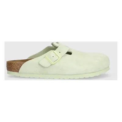 Semišové pantofle Birkenstock Boston zelená barva, 1026774