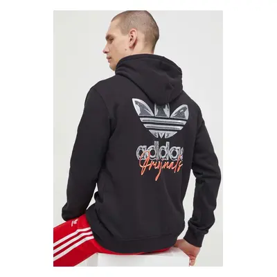 Bavlněná mikina adidas Originals pánská, černá barva, s kapucí, s potiskem, IM9678