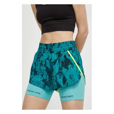 Tréninkové šortky Under Armour Project Rock zelená barva, vzorované, medium waist