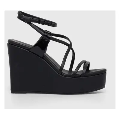 Kožené sandály Calvin Klein WEDGE černá barva, HW0HW01952