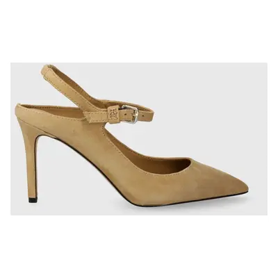 Semišové lodičky Tommy Hilfiger TH POINTY STRAP HEEL béžová barva, FW0FW07693