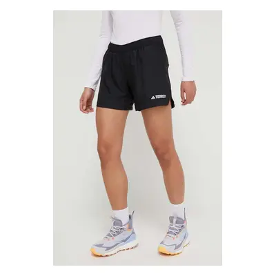 Sportovní šortky adidas TERREX Multi dámské, černá barva, hladké, medium waist, HZ6284