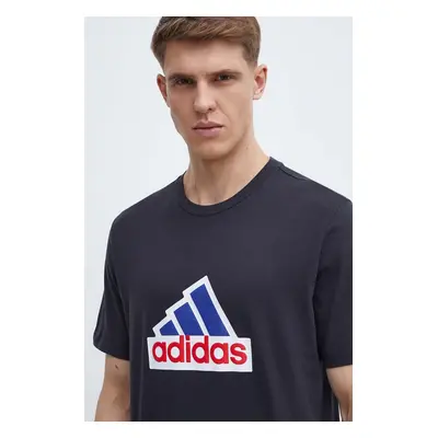 Bavlněné tričko adidas černá barva, s potiskem, IS9596