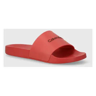 Pantofle Calvin Klein POOL SLIDE RUBBER pánské, červená barva, HM0HM00455