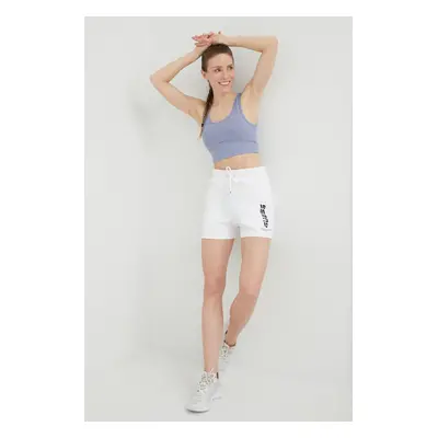 Kraťasy Guess dámské, bílá barva, s potiskem, high waist