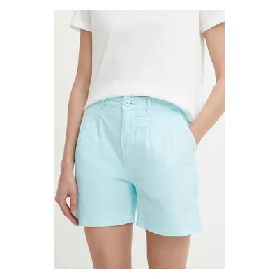 Kraťasy Pepe Jeans VANIA dámské, tyrkysová barva, hladké, high waist, PL801094