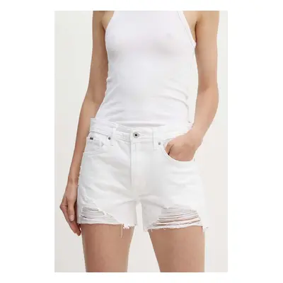 Džínové šortky Pepe Jeans RELAXED SHORT MW dámské, bílá barva, hladké, medium waist, PL801110TB9