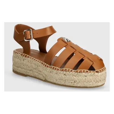 Kožené espadrilky Tommy Hilfiger TH AUTHENTIC LEATHER ESPADRILLE dámské, hnědá barva, na platfor