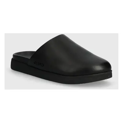 Kožené pantofle Calvin Klein MULE pánské, černá barva, HM0HM01407