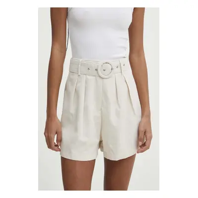 Lněné šortky Answear Lab béžová barva, high waist