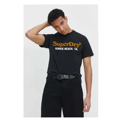 Tričko Superdry černá barva, s potiskem