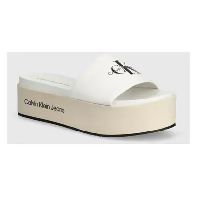 Pantofle Calvin Klein Jeans FLATFORM SANDAL MET dámské, bílá barva, na platformě, YW0YW01036