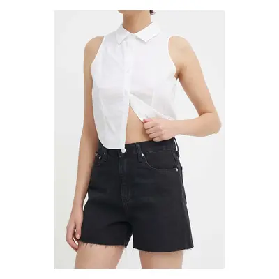 Džínové šortky Calvin Klein Jeans dámské, černá barva, hladké, high waist, J20J222812