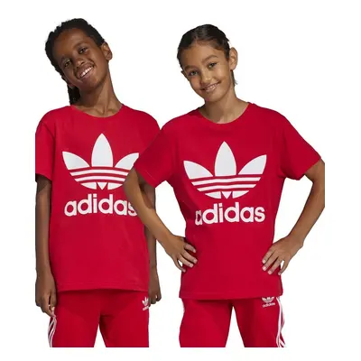 Bavlněné tričko adidas Originals TREFOIL červená barva, s potiskem